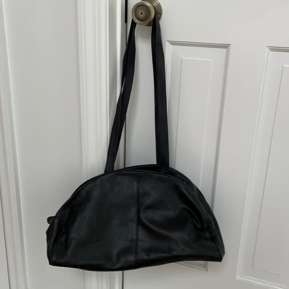 Black Leather Barganza Purse, 17” across at base